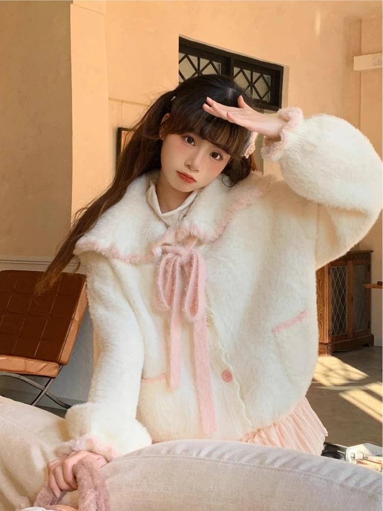 اليابانية Kawaii محبوك سترة المرأة عادية سليم Y2k ملابس طويلة الأكمام رقيقة طويلة الأكمام الحلو البلوز الإناث خمر شيك