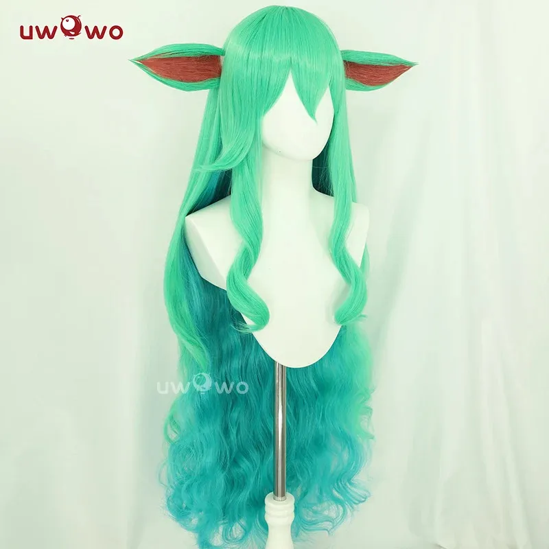 UWOWO Soraka شعر مستعار لعبة جامعة الأساطير/LOL: ستار جارديان Soraka SG شعر مستعار تأثيري مع الأذن الشعر الطويل الأخضر 100 سنتيمتر شعر مستعار
