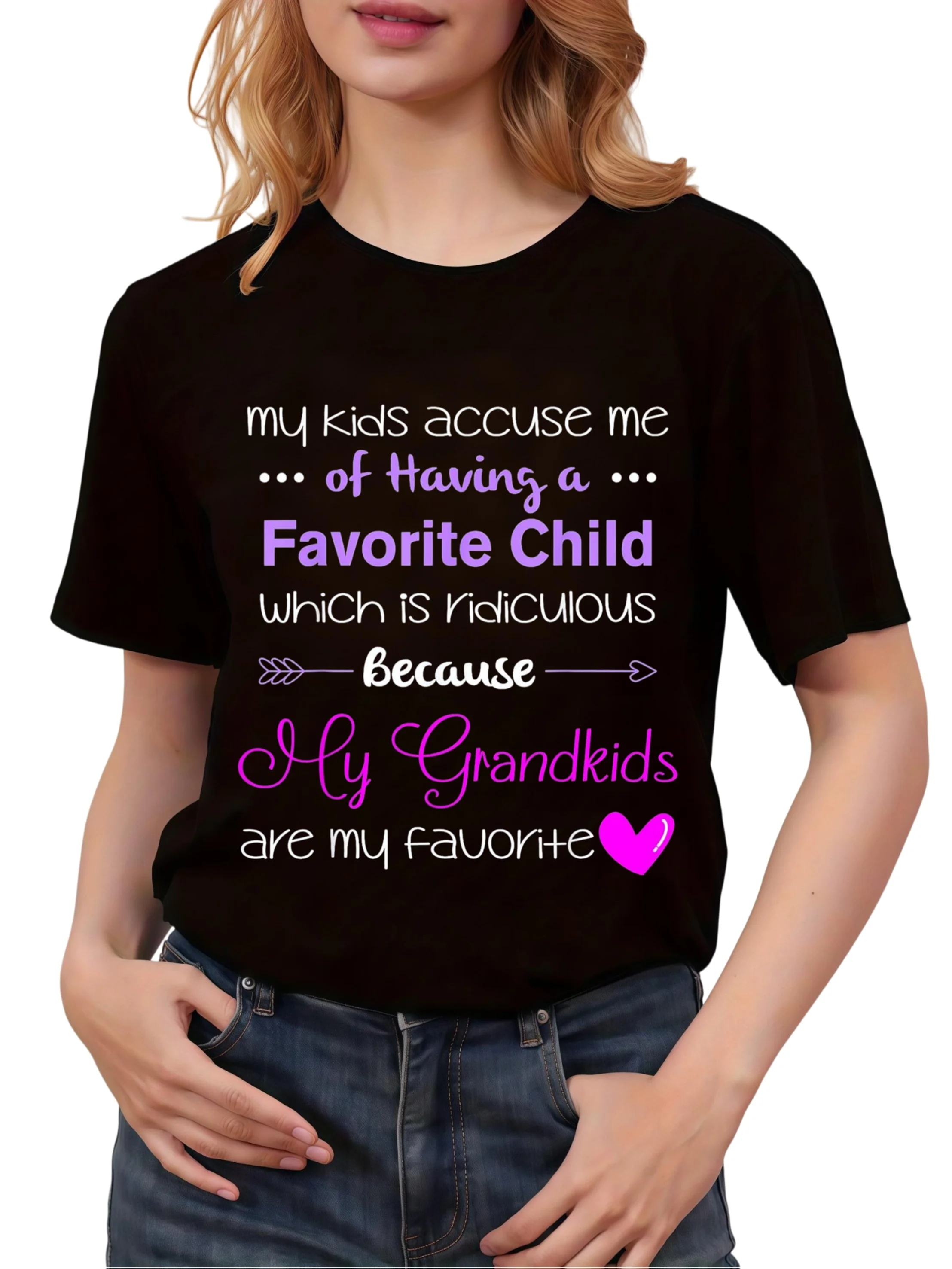 A large-sized pure cotton T-shirt with a theme of grandma's inspiring words