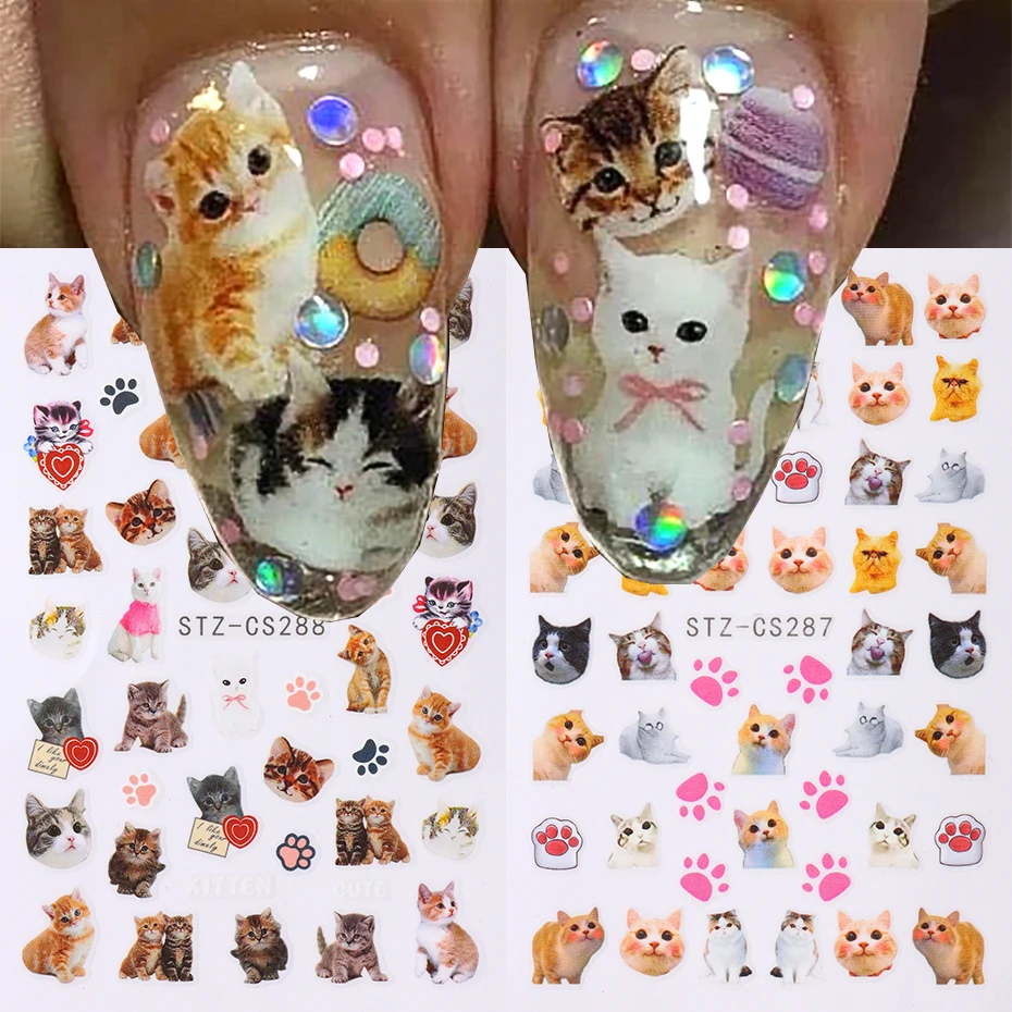 1pcs Lovely Dog Cat Animal Nail Stickers 3D Korean Cartoon Relief Self Adhesive Nail Art Sticker Cute Pretty Puppy Kitty Sliders