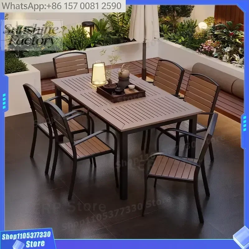 Modern Plastic Wood Aluminum Frame Durable Outdoor Leisure Chair Table Set for Terrace Outdoor Furniture