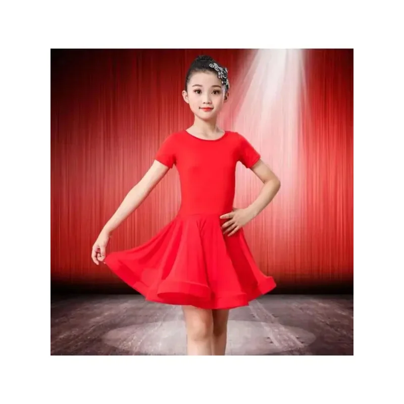 1 pcs/lot girl Latin dance dress children dance costume salsa black kids Red tango dance dresses stage solid performance dress