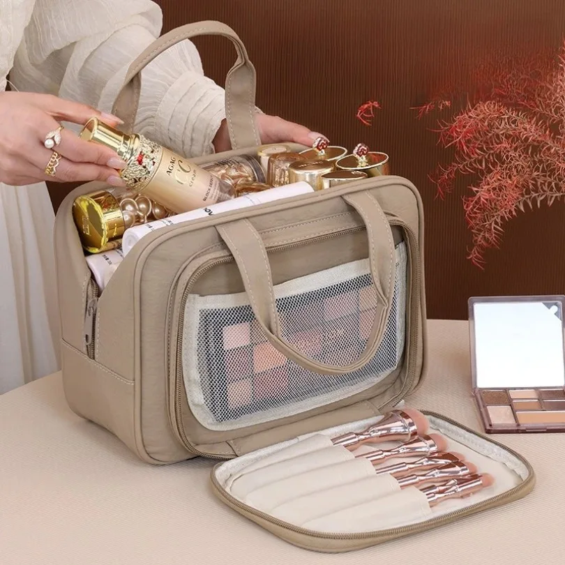 

Большая косметичка для женщин, сумка из искусственной кожи с множеством отделений, органайзер для косметики, дорожная сумка-тоут