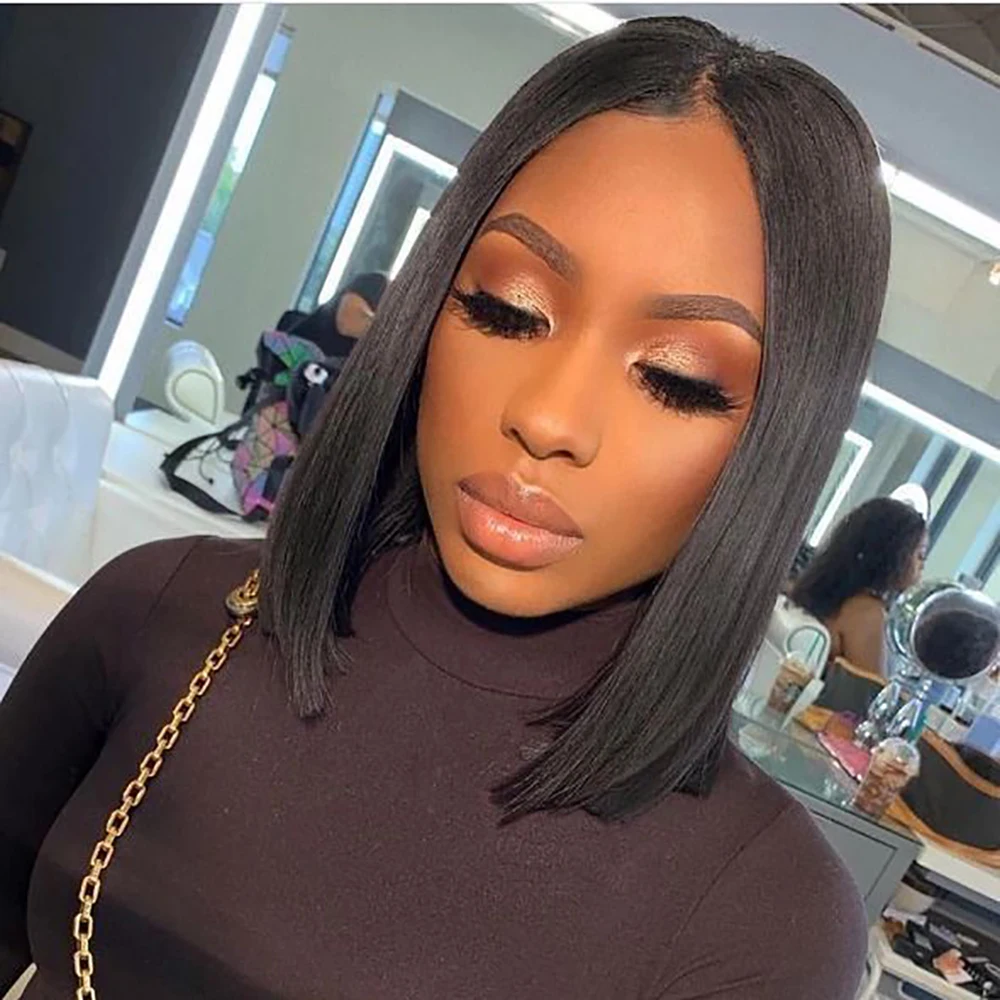 4x4 HD 본 스트레이트 레이스 프론탈 인모 브라질리언 100% 숏 밥 가발 (여성용 스트레이트 레이스 프론트 밥 가발)