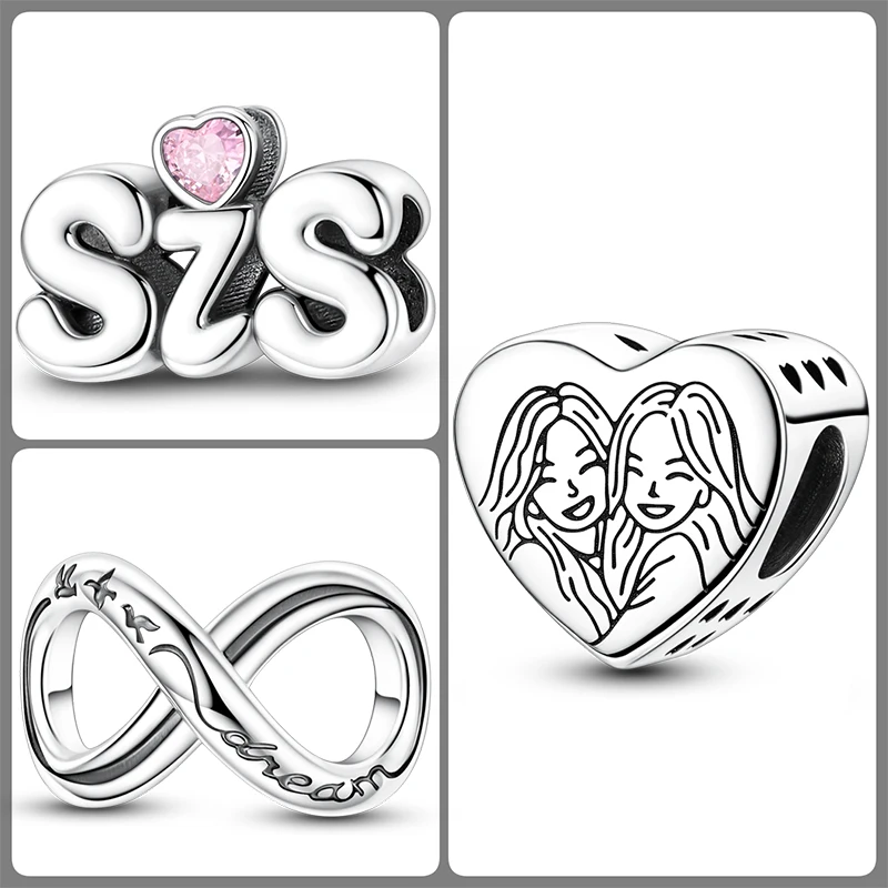 3 Stück 925 Sterling Silber Charm-Perlen-Set Mama Papa Schwester Katze Schmetterling Schleife Liebe Charms für DIY Armband Halskette Schmuckherstellung – Detail 16