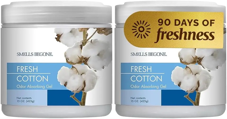 

Odor Eliminator Gel 15oz (2-Pack) - Absorb & Remove Tough Smells in Pet Areas, Bathrooms, Garages, Cars & More - Fresh Cotton