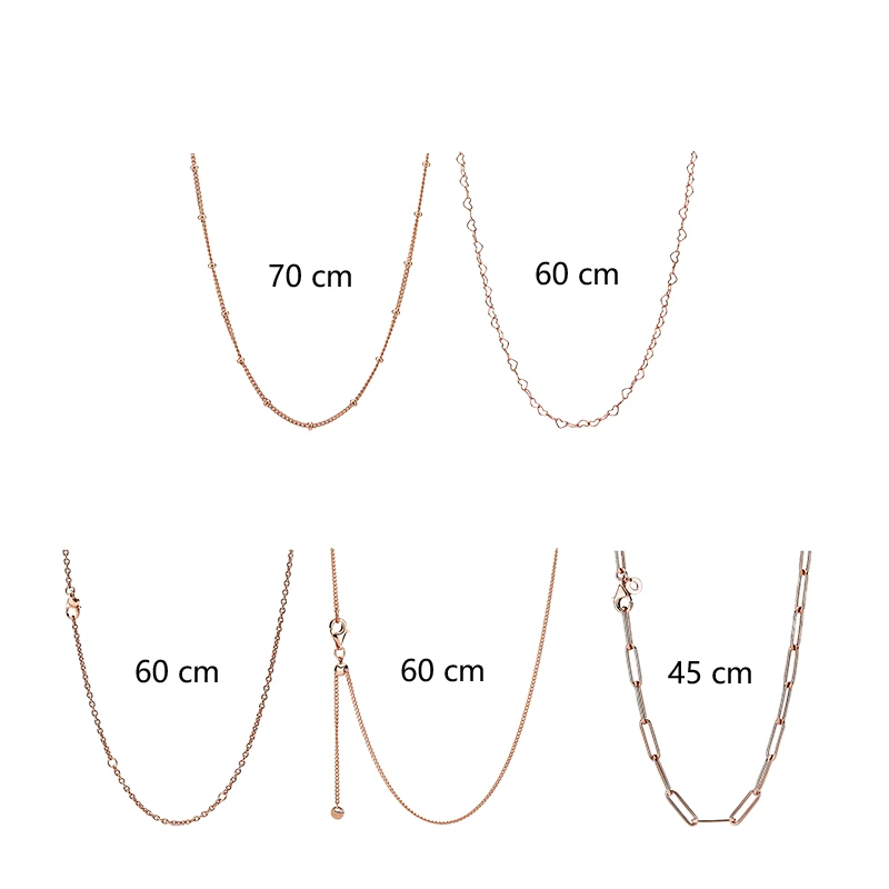 Rose Gold Original Basic Chains Necklaces For Women Fine Jewelry Beaded Joined Hearts Curb Link Cable Colliers On The Neck Gifts