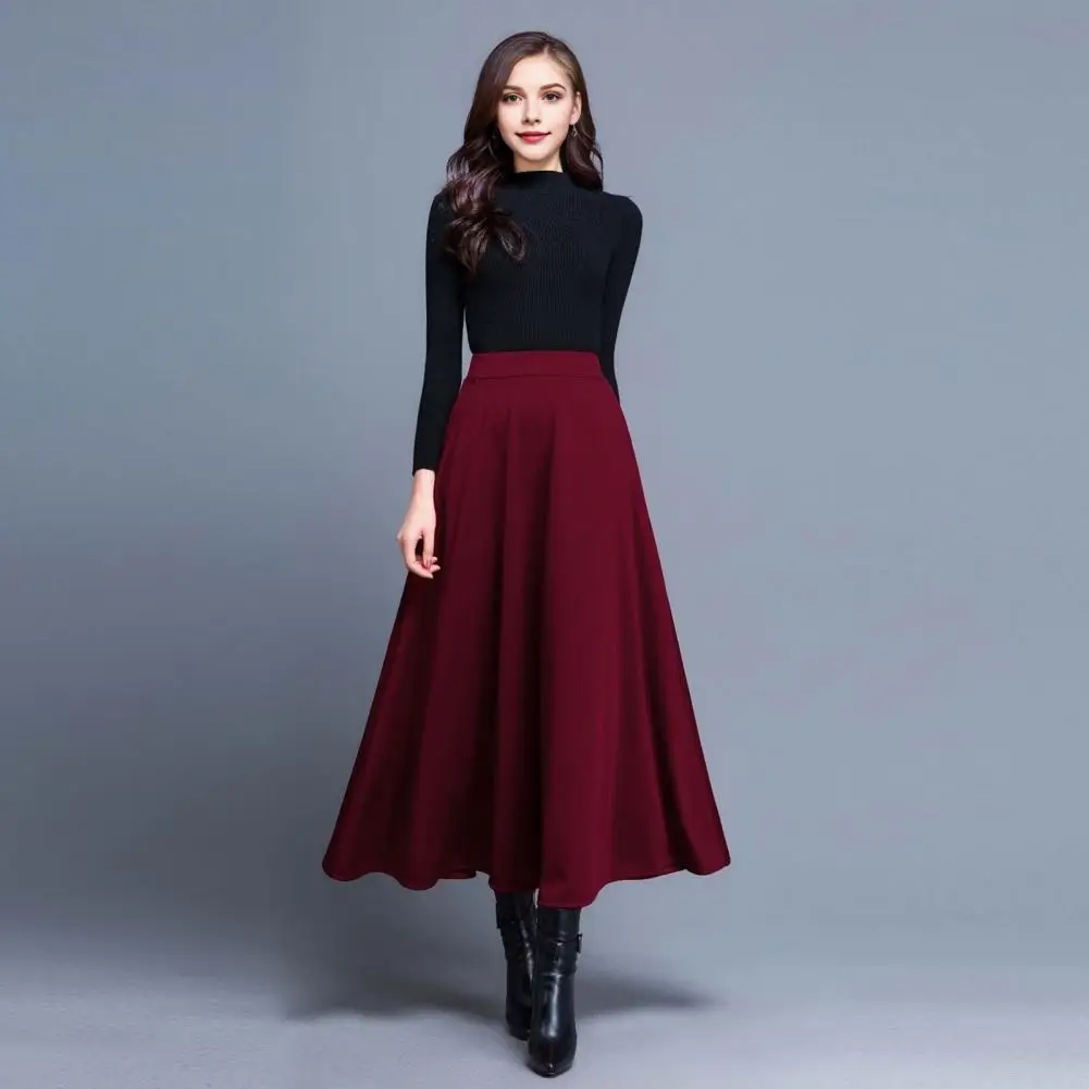 

A-line Maxi Skirt Elegant Women's Maxi Skirt Collection High Waist A-line Skirt with Pockets Solid Color Swing for Any