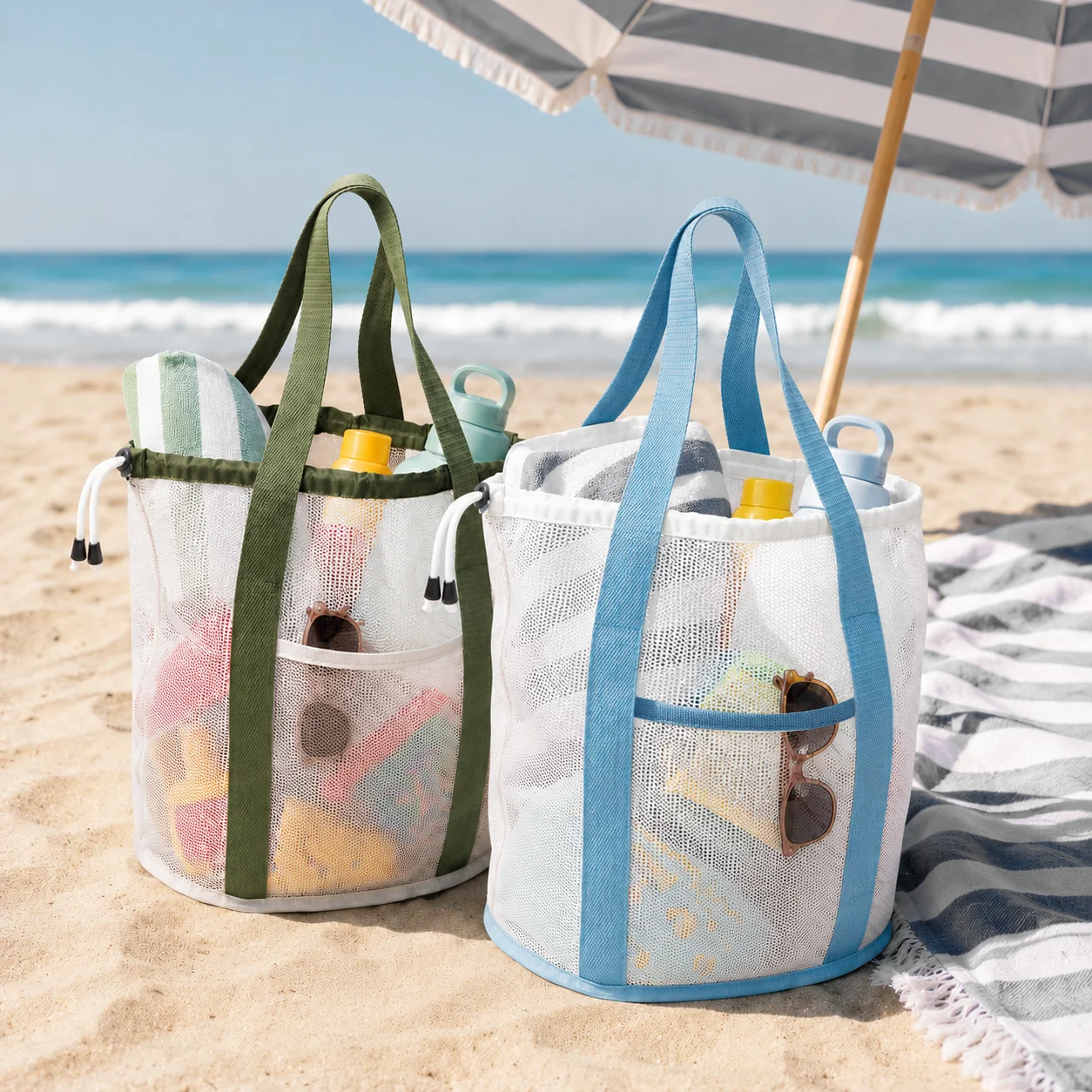 Wash Bag, Mesh Beach Bag, Large-Capacity Mesh Storage Bag for Bathroom Shower in Summer, Portable Mesh Shower Storage Bag for Tr