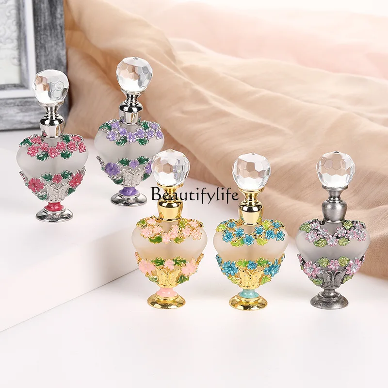 Retro classic multi-color diamond flower 5ML heart-shaped bottle metal