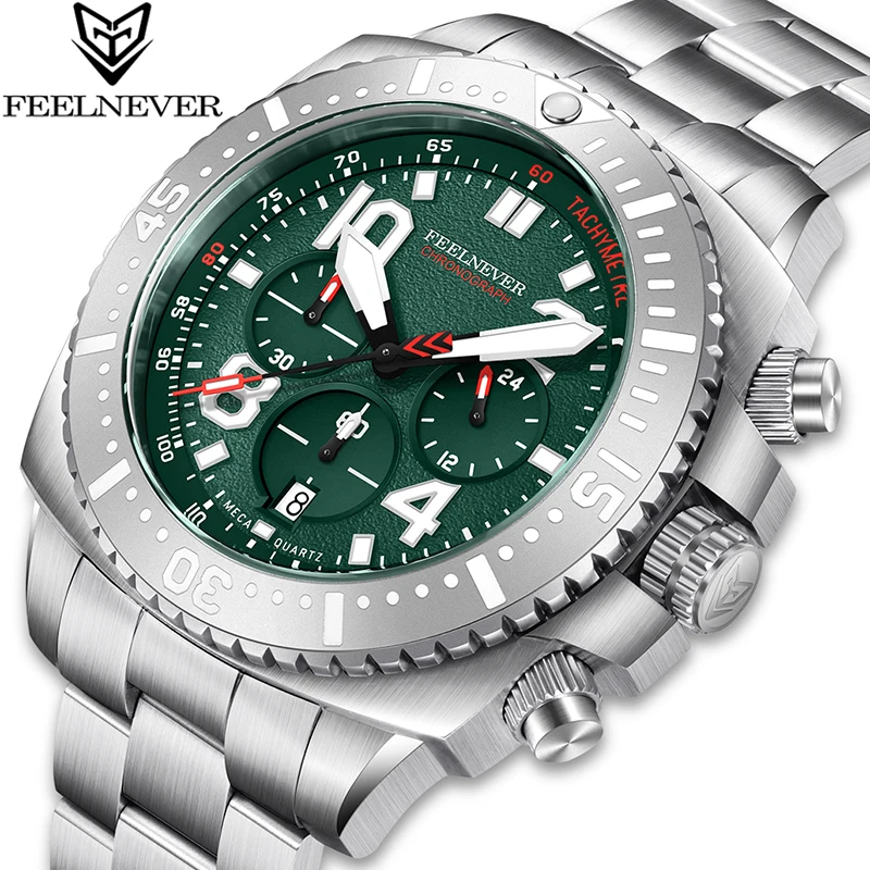 FEELNEVER 2026 New Sport Diver Quartz Watch For Men 316L Stainless Steel Sapphire Luminous Big Dial Mens Watches Reloj Hombre