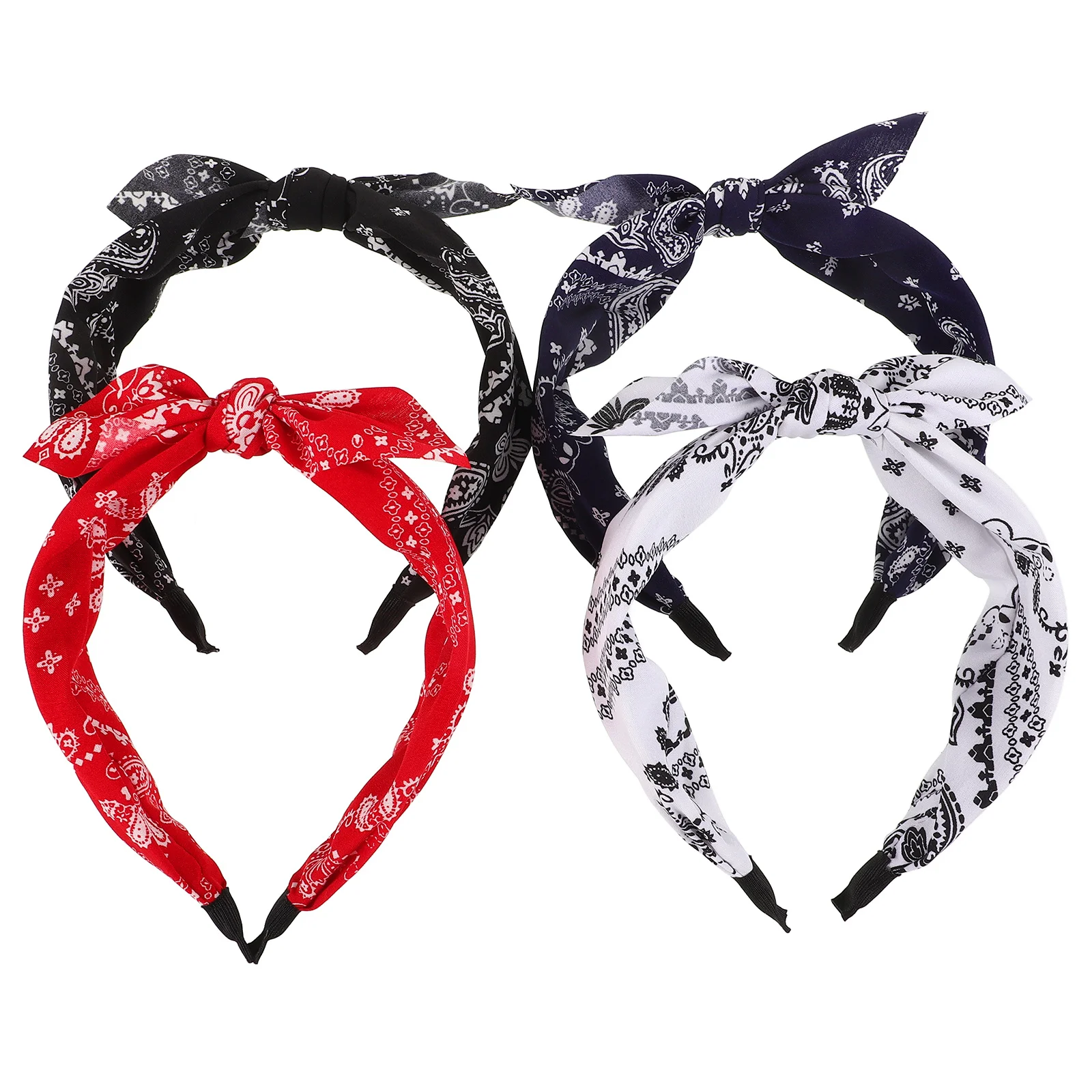

4 шт., винтажные повязки на голову с цветком для женщин, ретро завязанные бантом, аксессуары для волос, эластичная бандана, повязки на голову для повседневной моды
