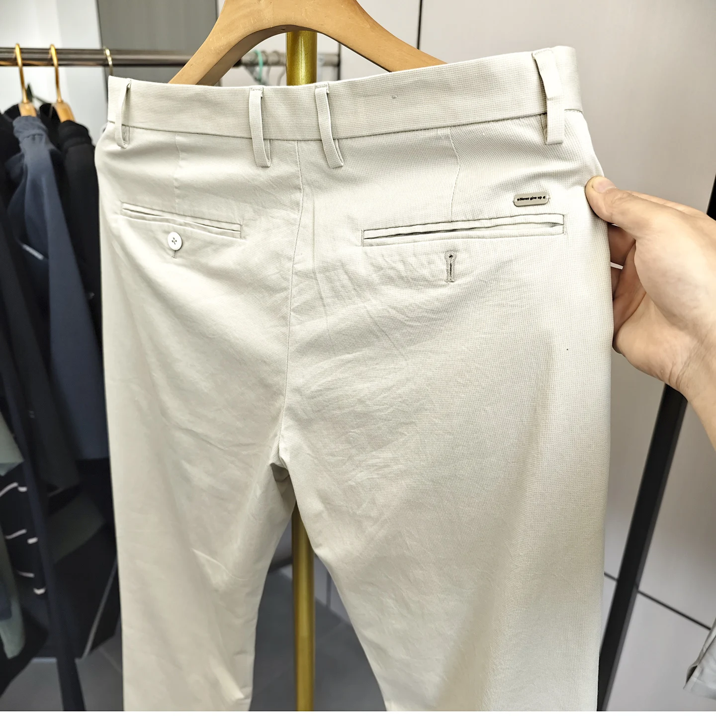 Men's Casual Nine-Foot Pants Breathable Lightweight Elastic Straight Leg Cotton Blend Spring Summer Fashionable Handsome