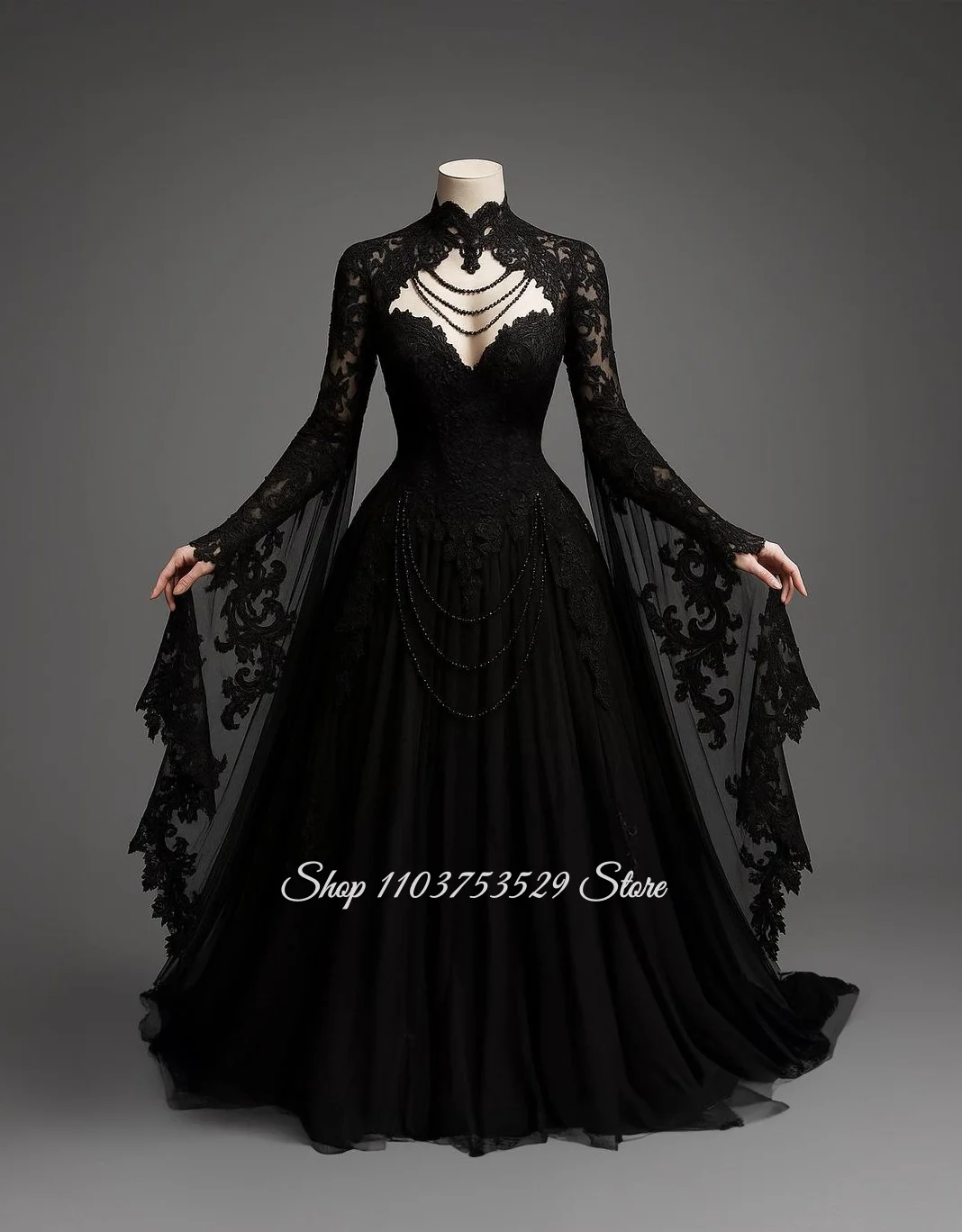 Customised Vintage Gothic Victorian Wedding Dress Lace Beaded Bridal Gown for Gothic Themed Weddings Special Occasion Prom Dress