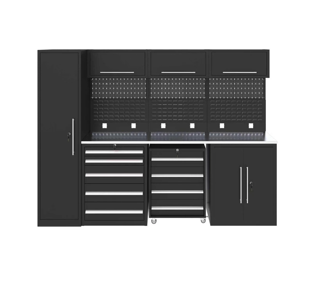 

Сверхмощный стальной шкаф для инструментов премиум-класса, набор ящиков, в сочетании с двойным дверным шкафом для хранения инструментов в гараже, механика