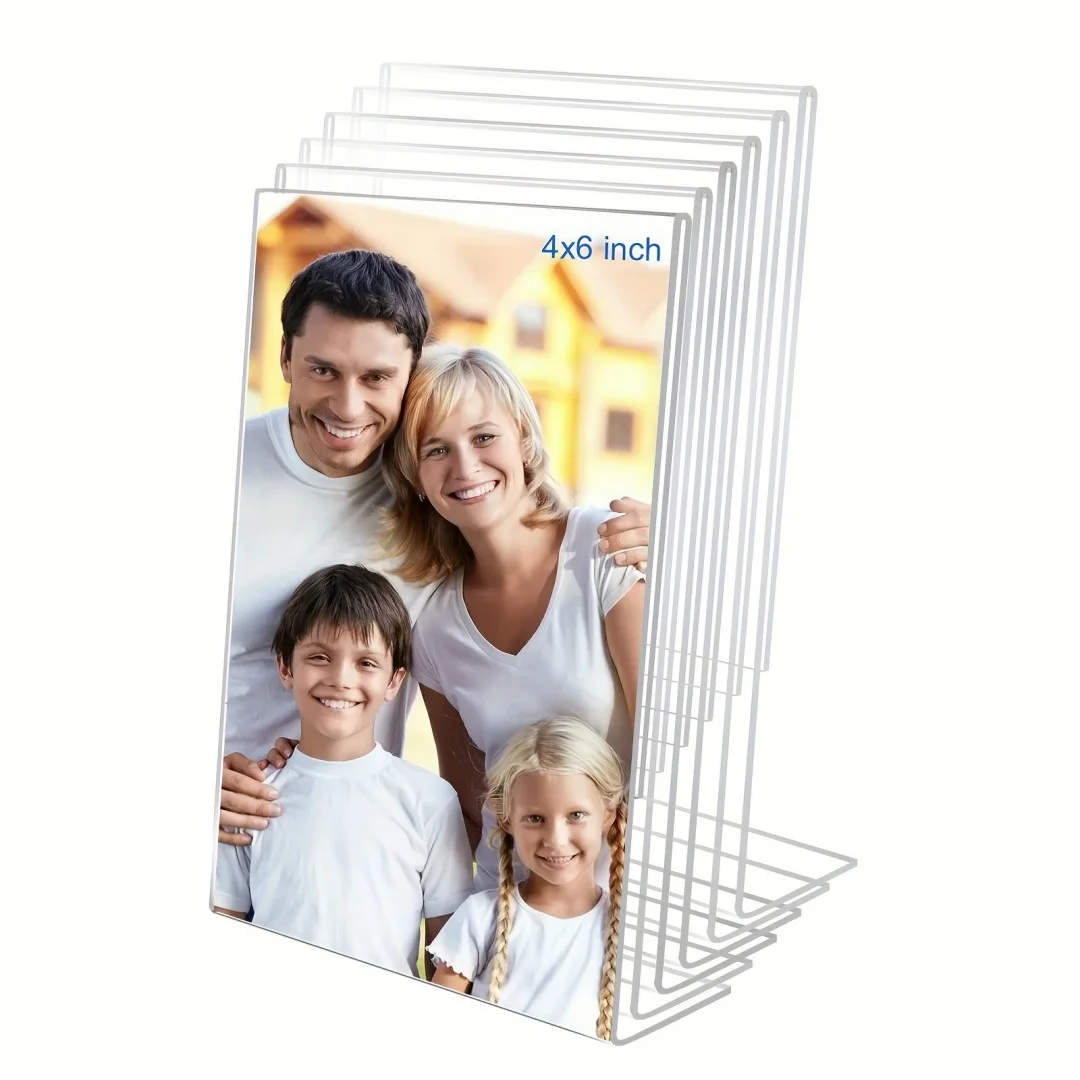 6-Piece Transparent Acrylic Frame Set, Designed for Desktop Display, Vertical Upright Photo Stand