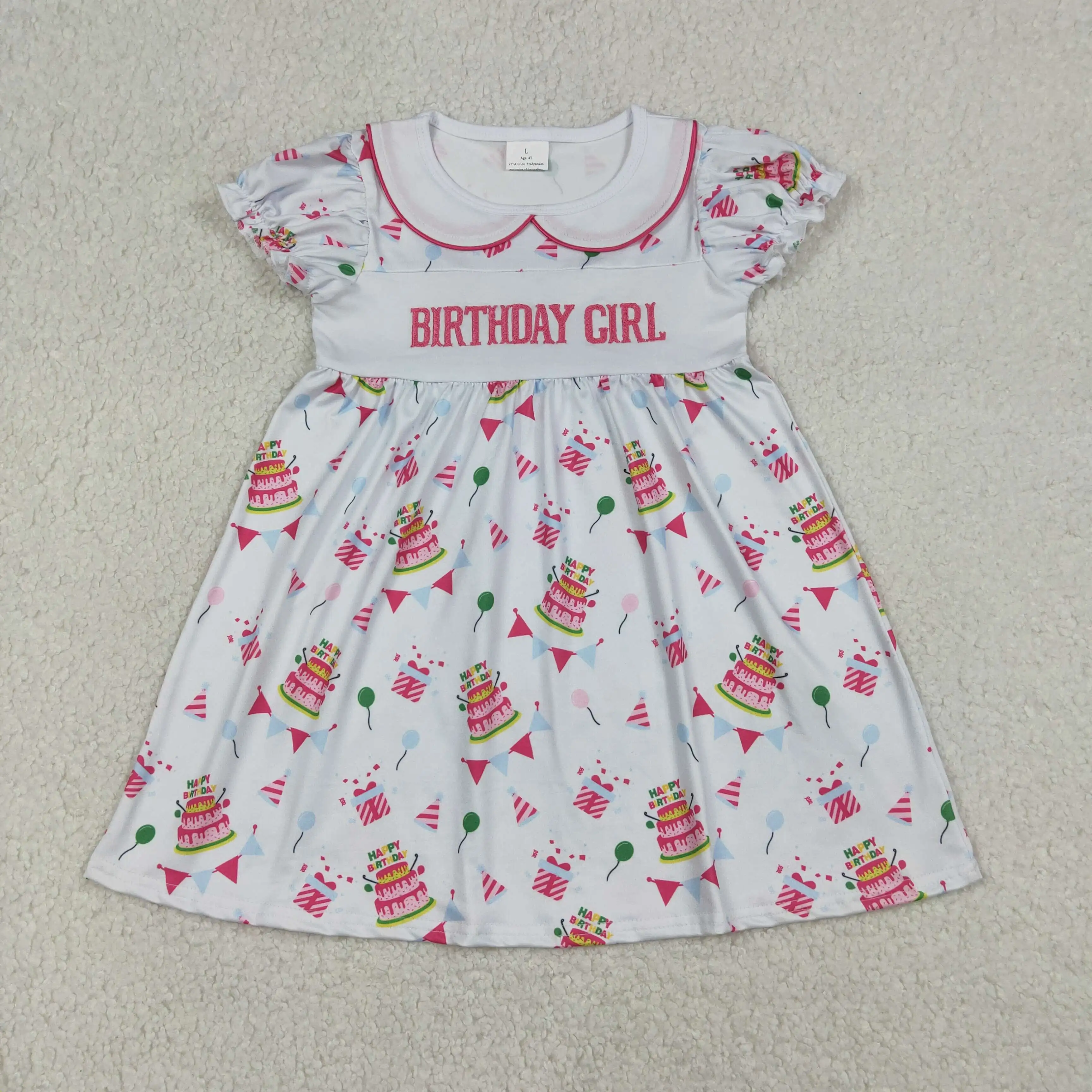 

z0106-08 GSD2854 girl dresses baby girl clothes embroiderycake short seeve Dress Wholesale Boutique kids clothes girl