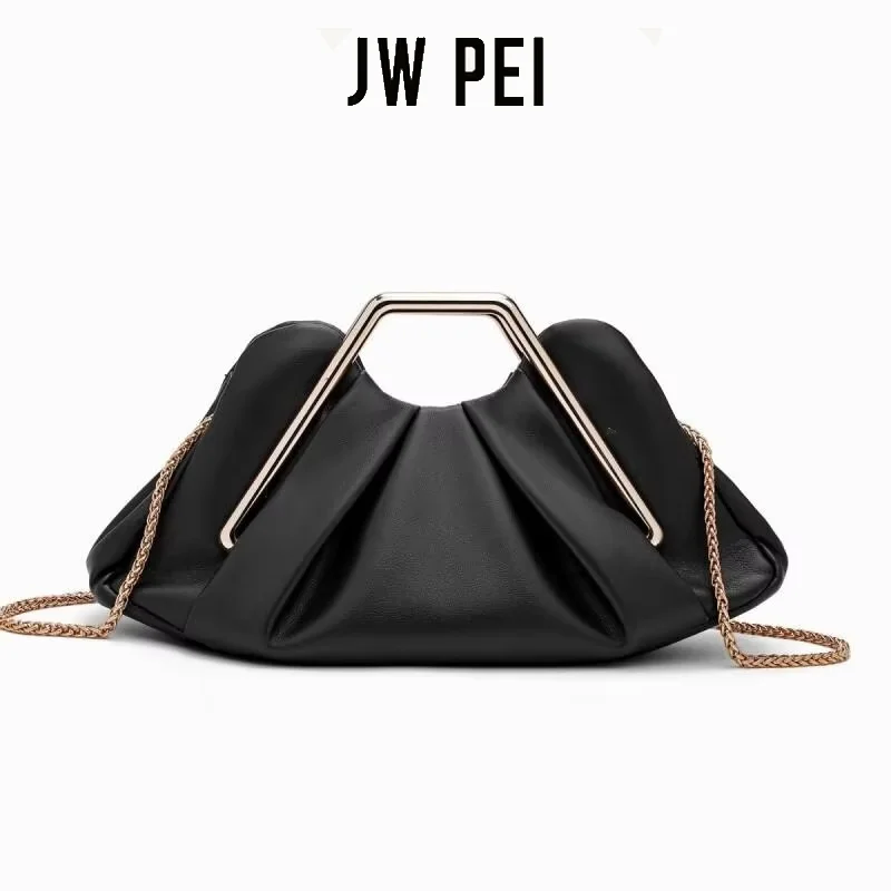 

JW PEI Ladies Handbag Light Luxury Soft Leather Pleated Metal Frame Geometric Handle Design Niche Design Commuting Fashion Bag