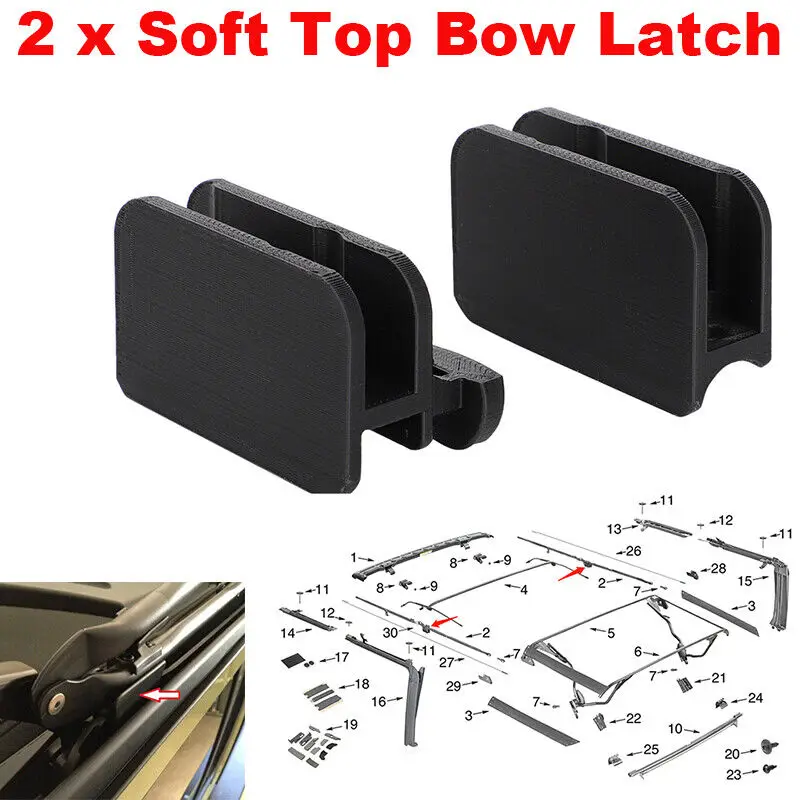 

2PCS Soft Top Front Side-Bow Latch For Jeep Sunrider Black