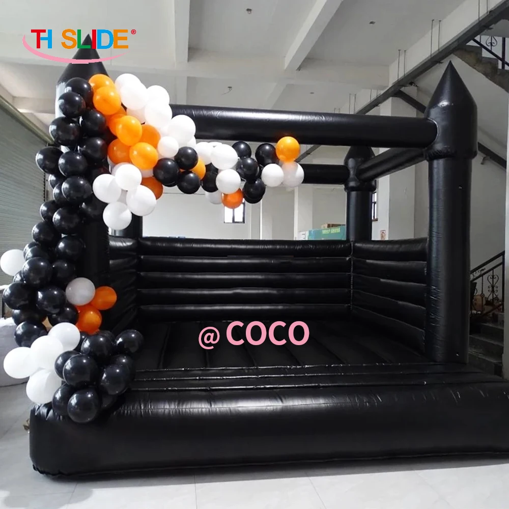 free air ship to door,13x13ft black inflatable bouncer house, Halloween party bouncy castle moon house