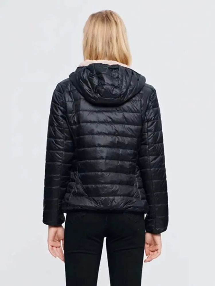 2024 New Women Winter Jackets Windproof Cotton Padded Parkas Elegant Fashion Hooded Quilted Coat Female Velvet Outerwear Tops
