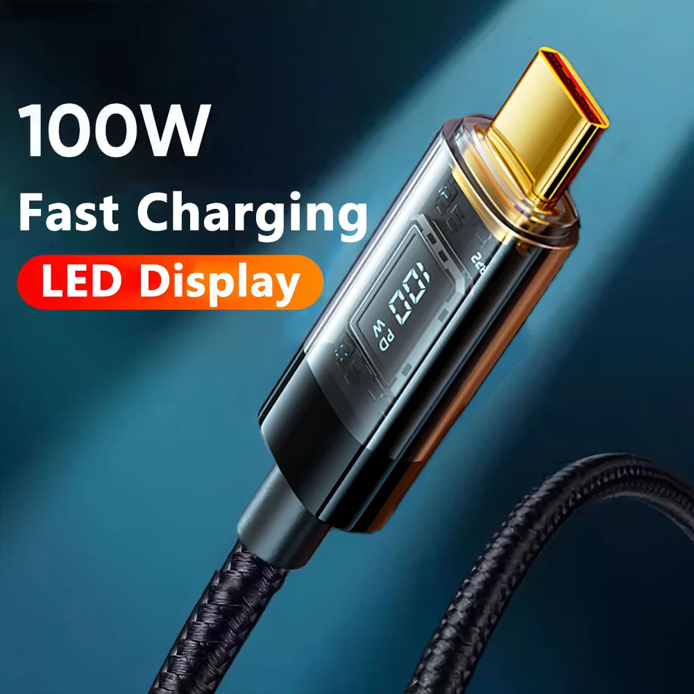 100W Type C To Type C Super Fast Charging Cable With Led Display - Usb To Type-C Data Cord For Xiaomi, For Samsung