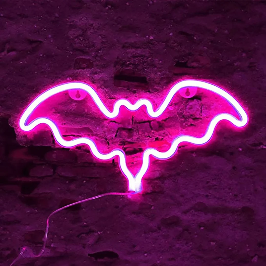 Bat LED neon light, USB or battery powered, Halloween party, bar, game room, bedroom atmosphere light, gift (without battery)