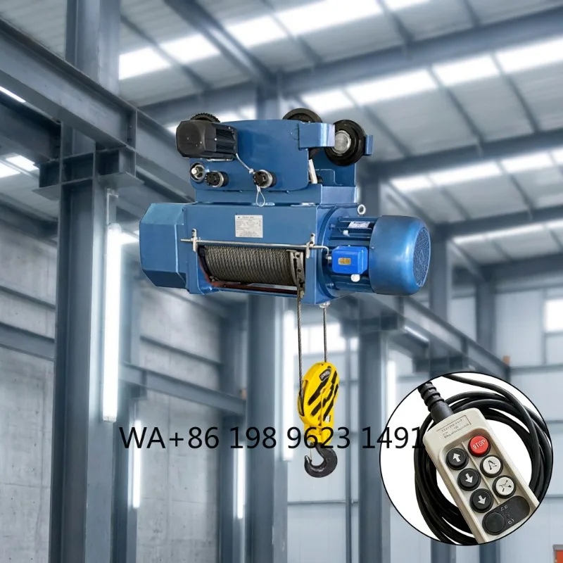2T 220V Electric Wire Rope Hoist Wireless Remote Control Industrial Crane Lifting Winch for Workshop Warehouse Material Handling