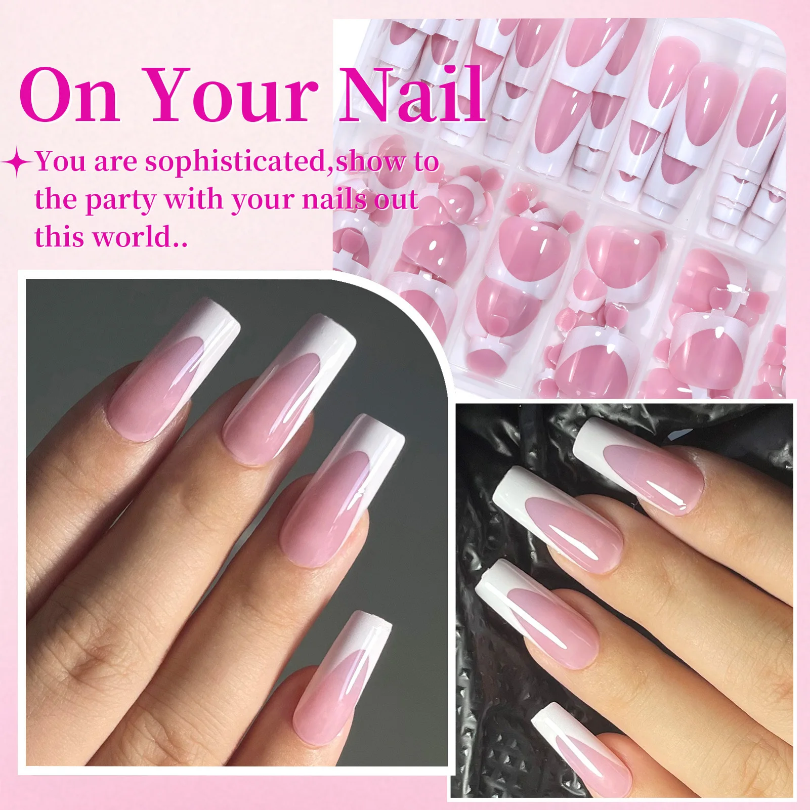288PCS French Fake Nails Toenails Set White/Black/Blue Edge French Press On Nail Sets for Fingernail DIY Manicure False Nails