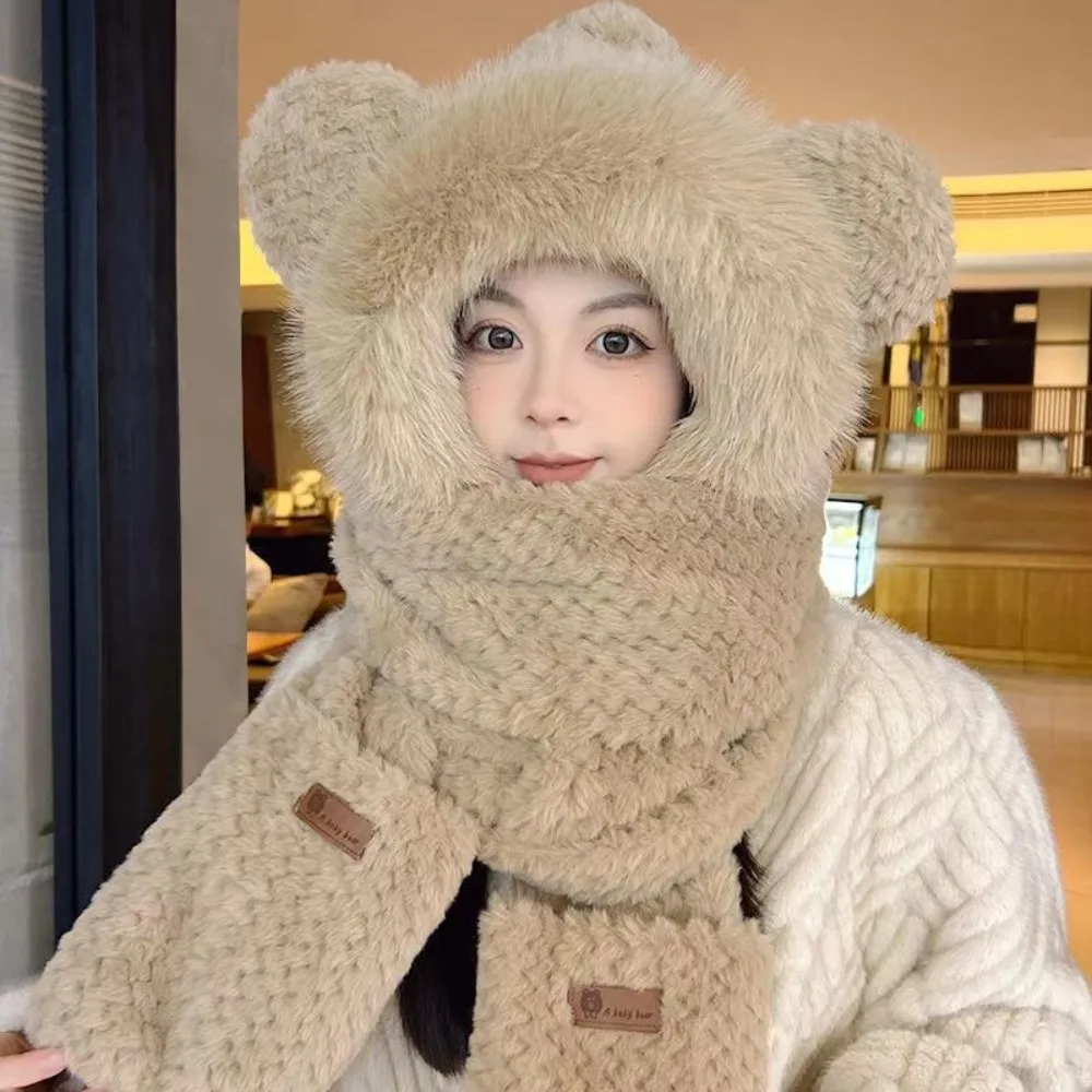 New Fashion Warm Hooded Scarf Hat Windproof Anti-Freezing Warm Cap Thickened Integrated Neck 2-in-1 Hat Scarf for Daily Wear