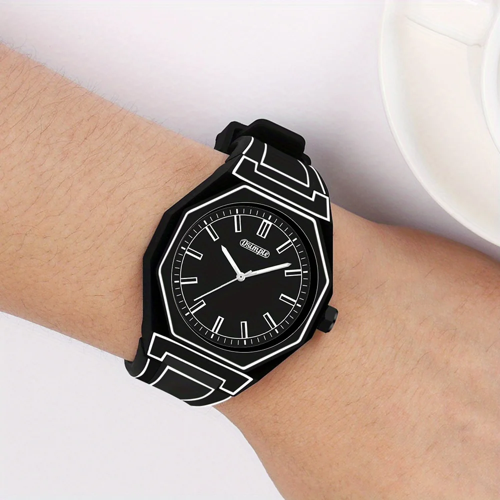 Fashionable Men's Simple Watch Date Function Preppy Style Quartz Wrist Watch -  Silicone Strap,(Gift box does not include)