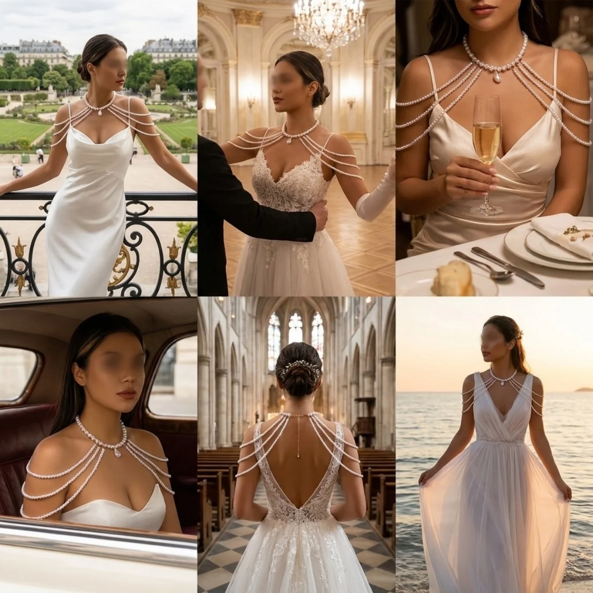 Imitationsperlen-Schulter-Choker-Halskette für Damen, elegante mehrschichtige Perlen-Quasten-Körperkette, schicker Sommer-Hochzeits-Körperschmuck – Detail 13