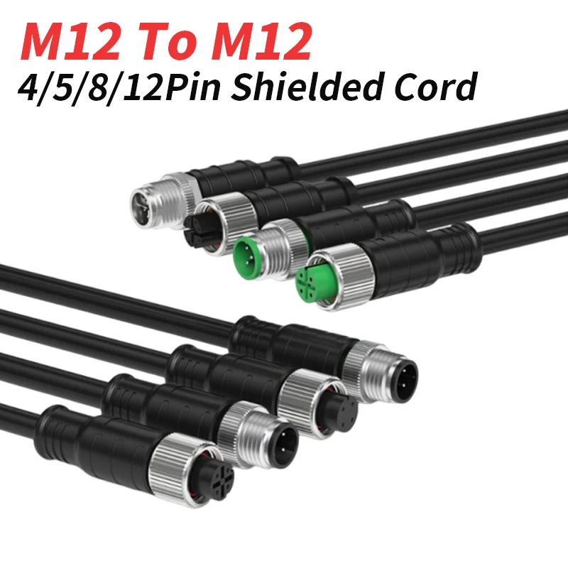 4Pin M12 Shielded Connector Network Cable 8Pin 12Pin A/D/X Code Male to Female Extension Line Gigabit Waterproof Connection Cord