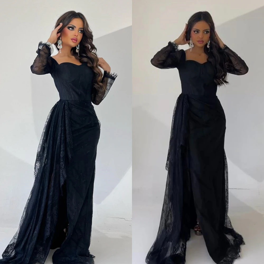 Vestido de baile com renda drapejada até o chão, Prom da Arábia Saudita, estilo moderno, colarinho quadrado clássico, linha A, vestidos personalizados para ocasiões