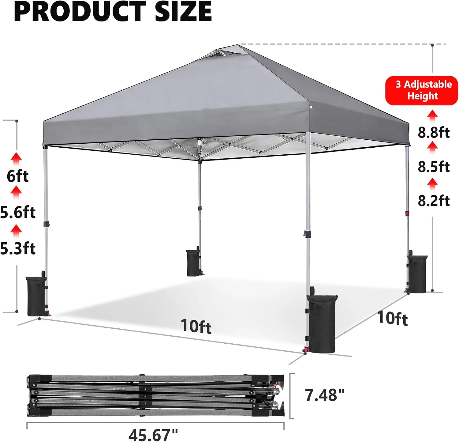 10x10ft Pop Up Canopy Tent, Beach Canopy, One Push Setup, Dark Grey | Portable Outdoor Instant Canopy Sun Shade Shelter with Sand Bags for Camping, Parties Events, Beach, Backyard