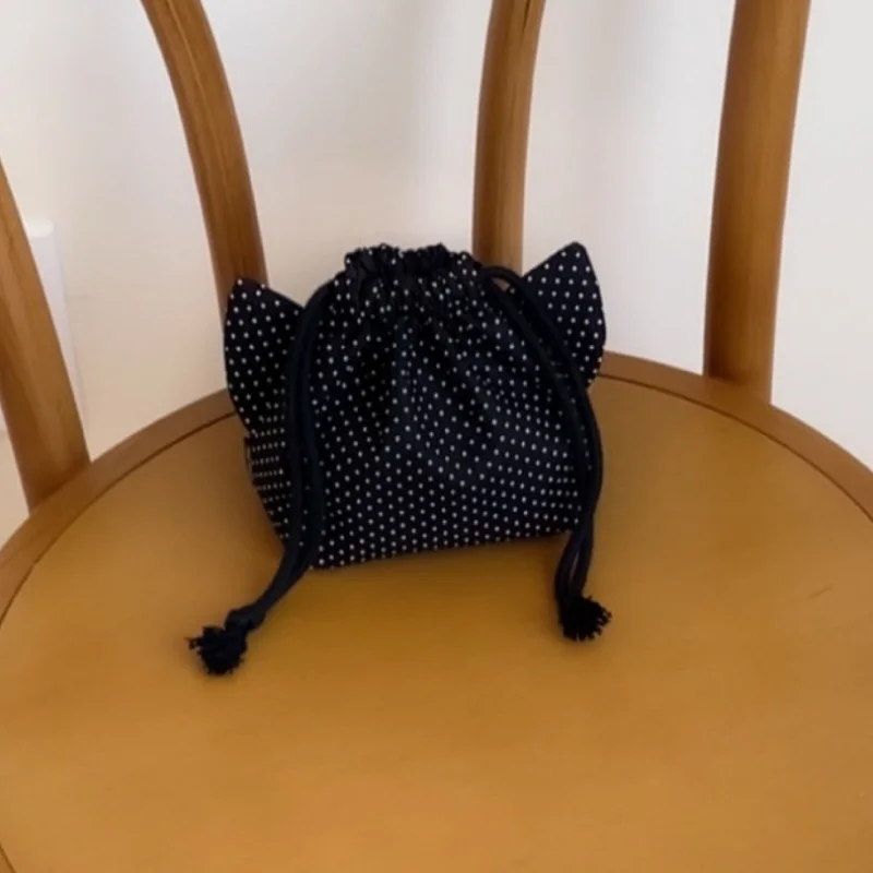 Harajuku Ins style pleated drawstring polka dot storage bag Handheld wrist daily commuting convenient decoration accessories