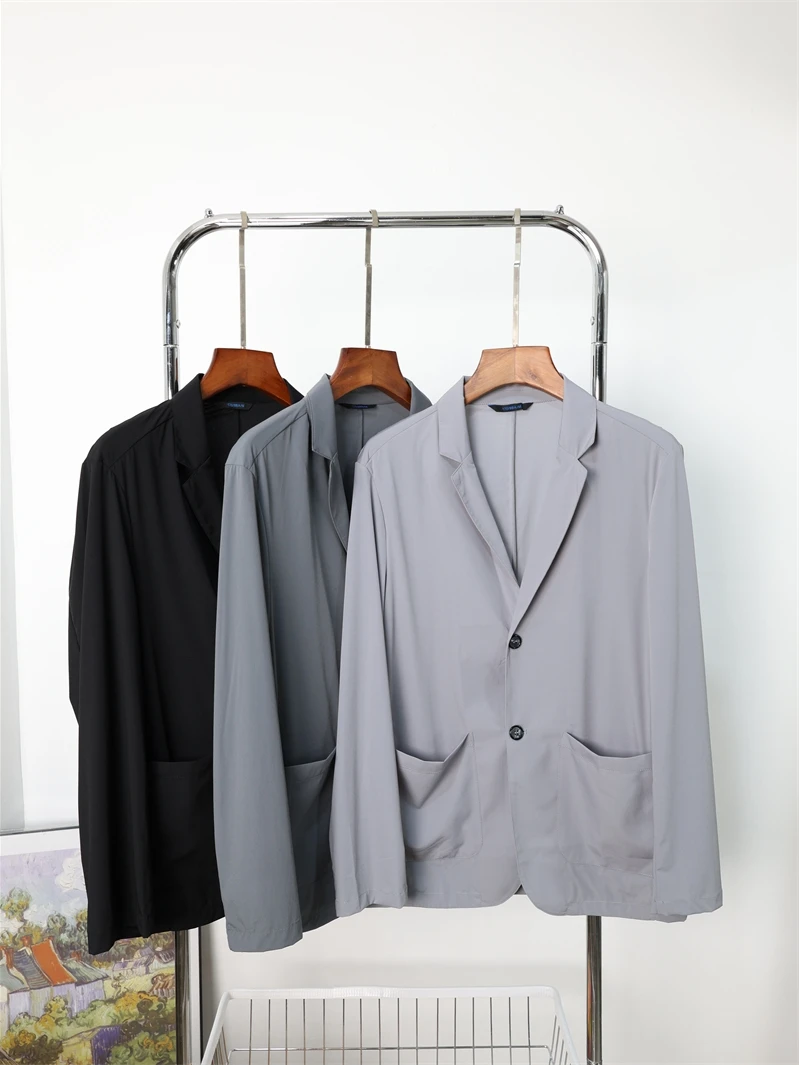 

Водонепроницаемый и прочный летний легкий дышащий эластичный в четырех направлениях растягивающийся мужской кардиган на двух пуговицах, повседневный костюм, верхняя одежда