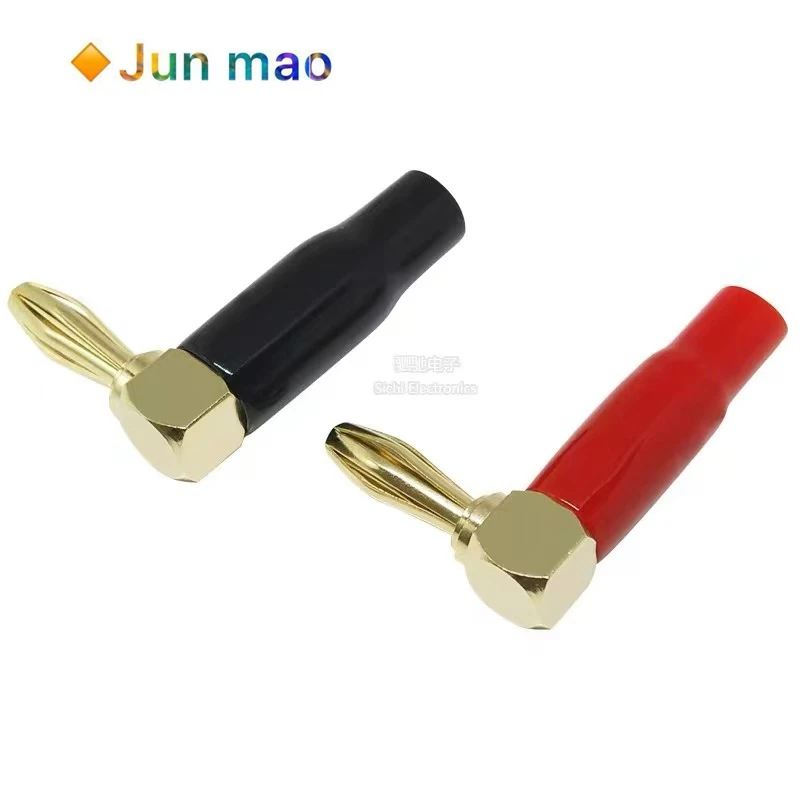 1pair Gold plated 4mm right angle elbow L-shaped solder free banana plug 90 degree speaker speaker cable plug banana plug