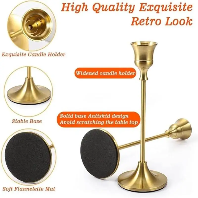 3PCS Metal Candle Holder Simple Candlestick For Wedding Party Candlelight Dinner