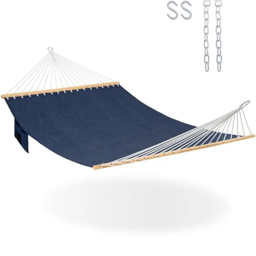 

11 Feet Double Outside Hammock Quick Dry Olefin Fabric Hammock with Spreader Bar and Side Pocket for Outdoor Poolside Backyard