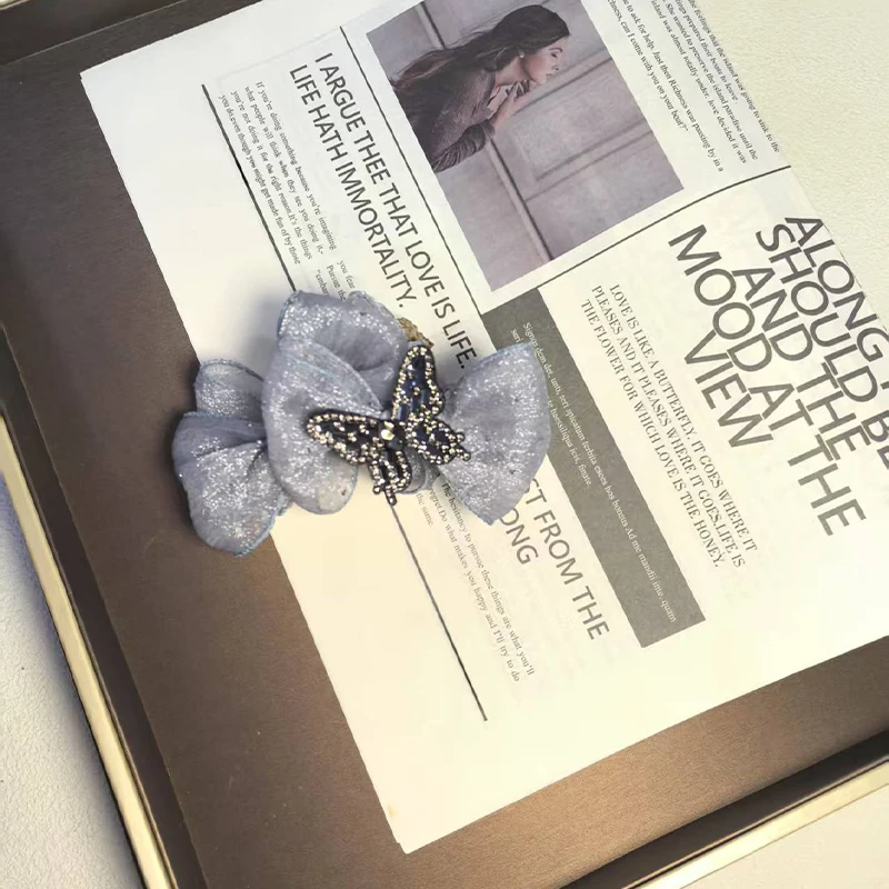 شبكة حجر الراين القوس القرش كليب المألوف مزاجه الحلو الفتيات دبوس الشعر مليئة بالماس فراشة إكسسوارات الشعر