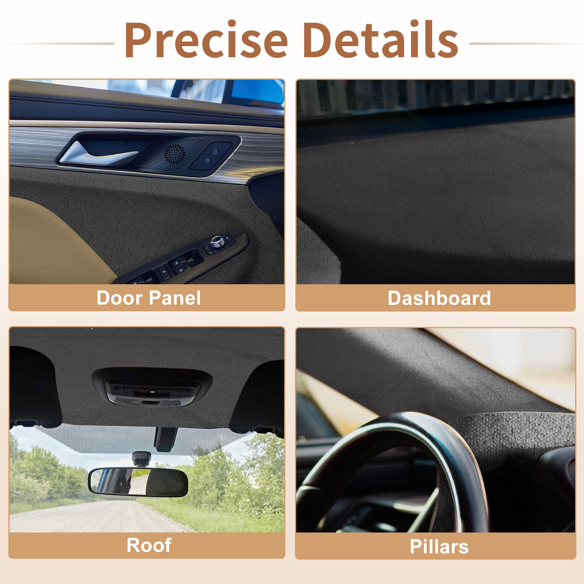 UXCELL 254x152cm 152x97cm 188x152cm Suede Fabric 160g Car DIY Sky Roof Repair Replacement Foam Backing Headliner Fabric 8 Colors