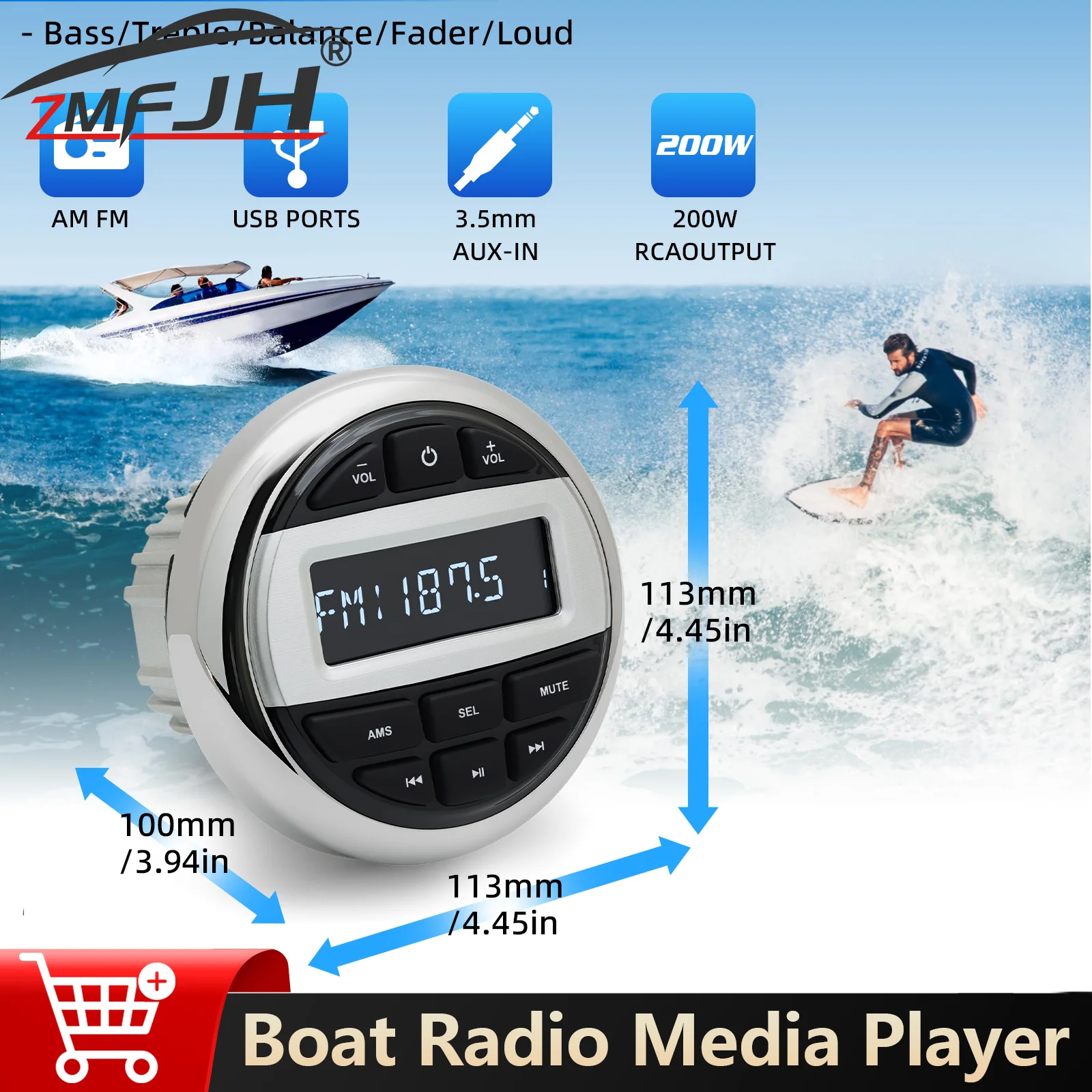 

Морской лодочный радио медиаплеер MP3 стерео радио FM AM приемник Bluetooth-совместимый водонепроницаемый плеер для яхты UTV ATV SPA