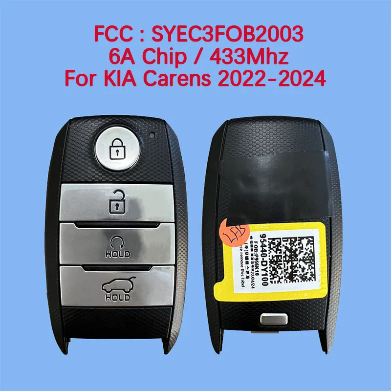 

Оригинальный 4-кнопочный смарт-ключ CN051170, 433 МГц, FCC SYEC3FOB2003, PN 95440-DY10, чип 6A для KIA Carens 2022-2024