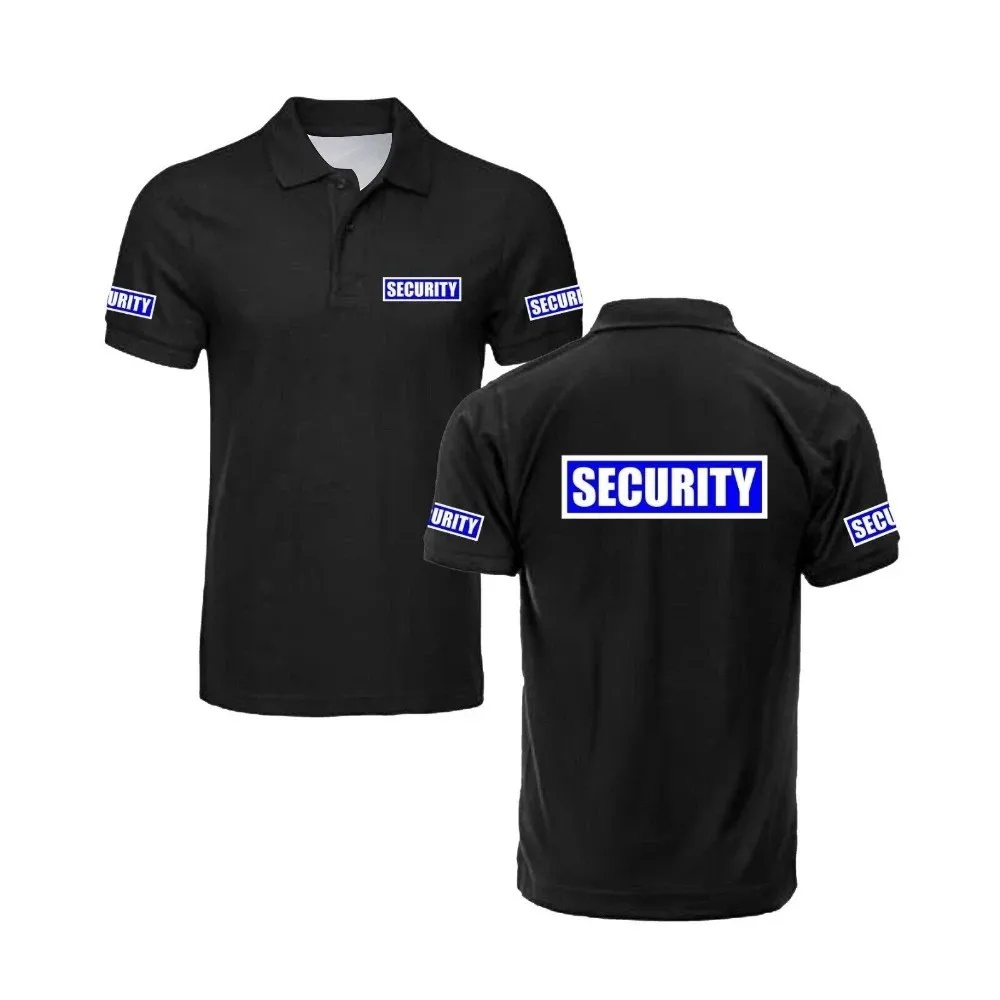 Camisa polo branca preta clássica de segurança, guarda de secagem rápida respirável, uniforme de guarda, roupas de trabalho, camisa polo masculina,