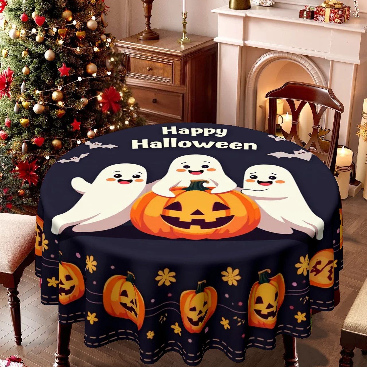 One tablecloth, featuring Christmas and Halloween themes, suitable for both home kitchens and dining roomszyc