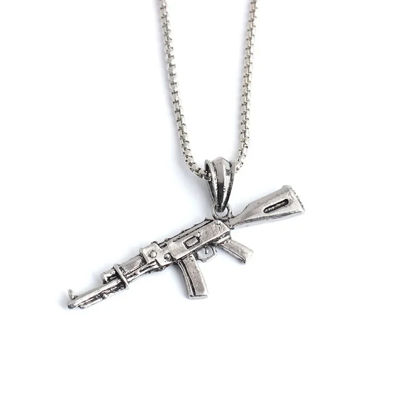 Fashion Cool Ak47 Gun Pendant Necklace European Hip Hop Jewelry Stainless Steel Gold Silver Color Long Chain Dropshipping