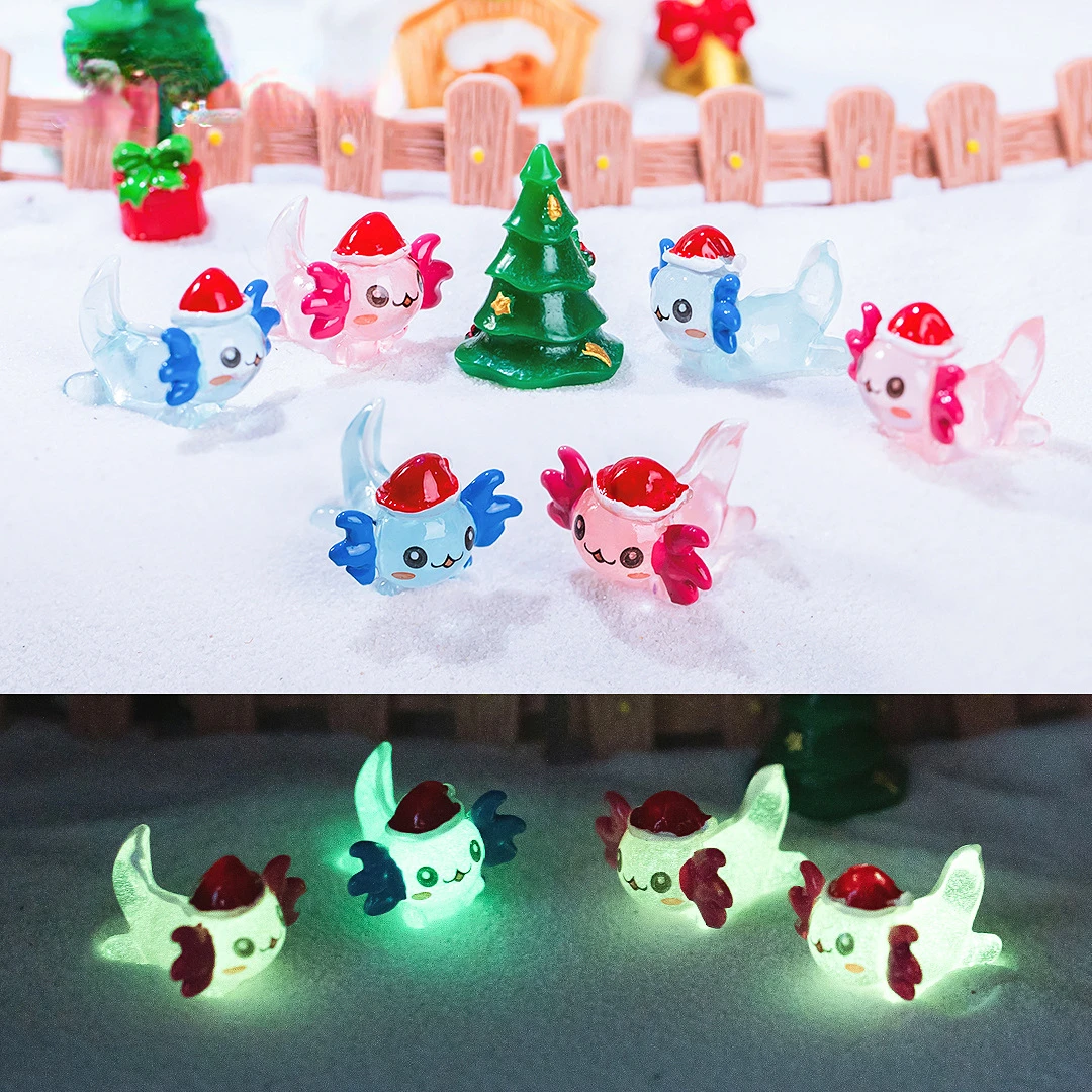 10/20/50pcs Luminous Christmas Axolotl Miniatures Cute Ambystoma Mexicanum Glow At Night Moss Microlandscape DIY Decoration