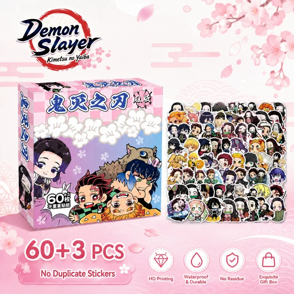 Demon Slayer Aufkleber-Set Tanjiro Nezuko, 63 Stück, Anime-Cartoon-Aufkleber für Fans, Tagebuch, Scrapbooking, Telefon, Laptop, Geburtstagsgeschenke, Spielzeug