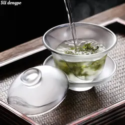 Chinese Ink Gaiwan Large Capacity Ink Glass Covered Bowl - Tianquan Thickened Kung Fu Tea Bowl High Grade Exquisite Tea Set